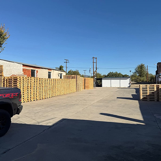 Automated machinery in a pallet manufacturing facility.