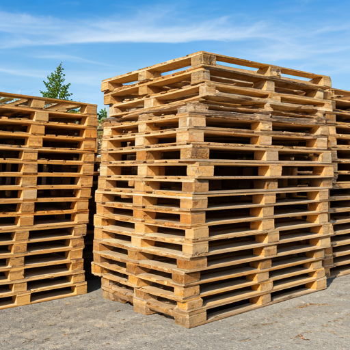 A worker inspecting a wooden pallet for quality control.
