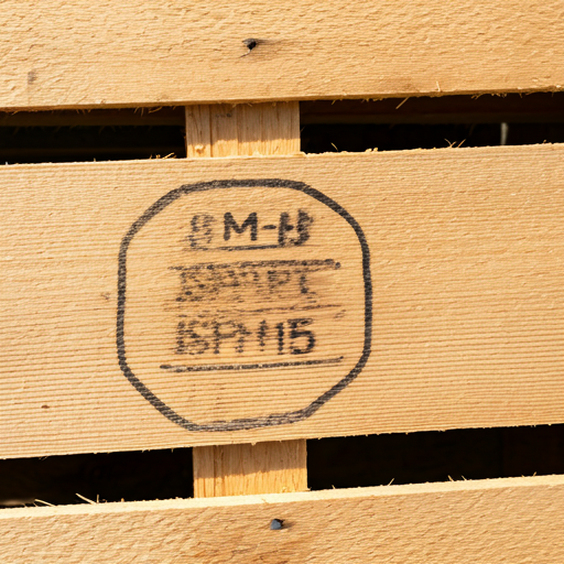 A close-up shot of an ISPM-15 stamp on a heat-treated pallet.